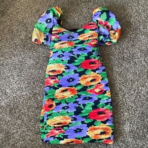 Vintage 80's Puffy Sleeve Formal Dress. Sz S or 2/4. Bright Floral.